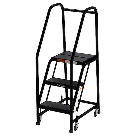 54 in H Steel Rolling Ladder, 3 Steps, 450 lb Load Capacity MPN:F005-BL