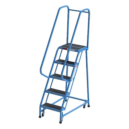 6.7 ft H Steel Rolling Ladder, 5 Steps, 450 lb Load Capacity MPN:F008-B