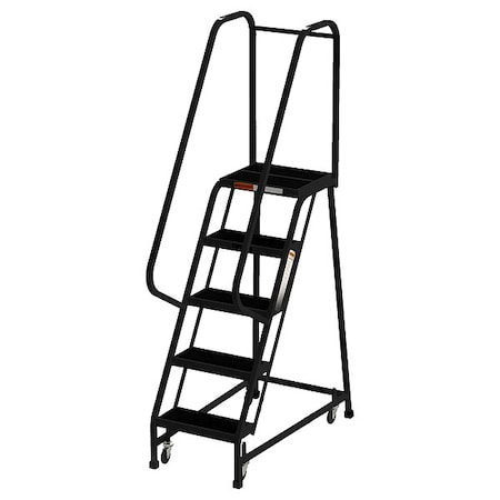 6.7 ft H Steel Rolling Ladder, 5 Steps, 450 lb Load Capacity MPN:F008-BL