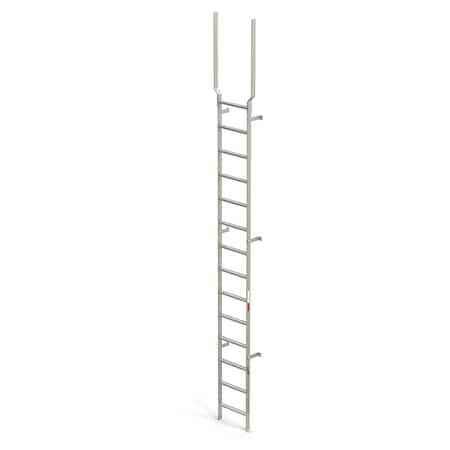 Vertical Ladder, 14 Rungs, Handrail Extensions, 17'3