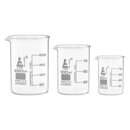 Beaker Set, Borosilicate Glass, Low Form, 50 mL, 100 mL, 250 mL / B Type I MPN:CH2019005
