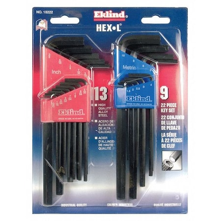 22-Piece Combination Hex-L Key Set, Metric and SAE Color Coded Sets MPN:10222