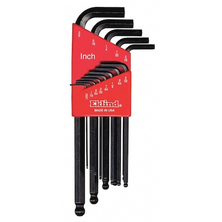 13-Piece Hex Key Set, Ball-Hex-L Shape, SAE Fractional Inch MPN:13213