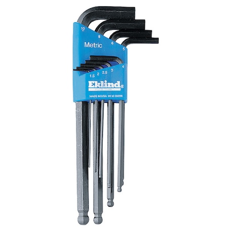 9-Piece Hex Key Set, L, Long, 2 Tips, Metric, Steel, Black Oxide, Plastic Case, 13609 MPN:13609