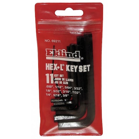11 Piece SAE L-Shape Hex Key Set, 69211 MPN:69211