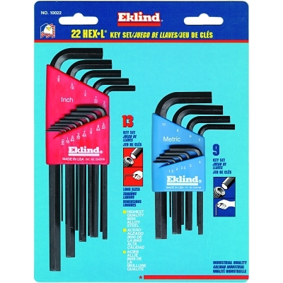 22-Pc Short & Long L-Wrench Hex Key Set Inch & MPN:10022