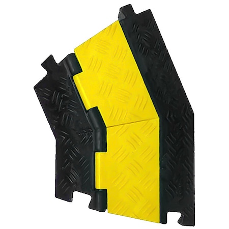 Cable Protector 45 Deg Left Turn, 1-7/8 in H, 16 in L, 10 in W, 2 Channel, Rubber, Black, Yellow MPN:CP-RPS-212-LT-YL