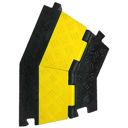 Cable Protector 45 Deg Right Turn, 1-7/8 in H, 16 in L, 10 in W, 2 Channel, Rubber, Black, Yellow MPN:CP-RPS-212-RT-YL