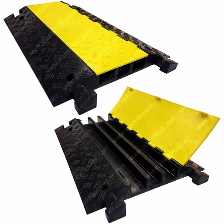 Cable Protector, 3 in H, 3 ft L, 23 in W, 3 Channel, Rubber, Black, Yellow MPN:CP-RPS-326