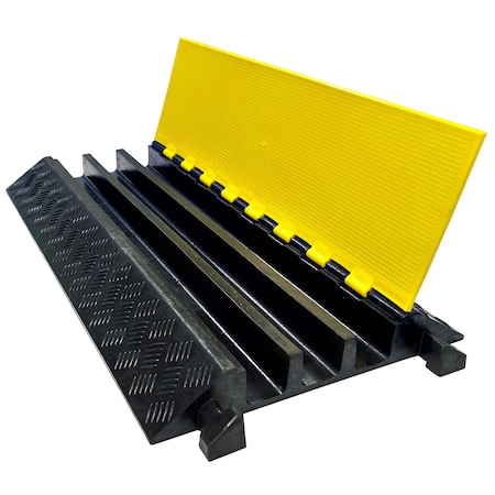Cable Protector, 3 in H, 35-3/4 in L, 19-1/2 in W, 3 Channel, Rubber, Black, Yellow MPN:CP-RPS-CR600