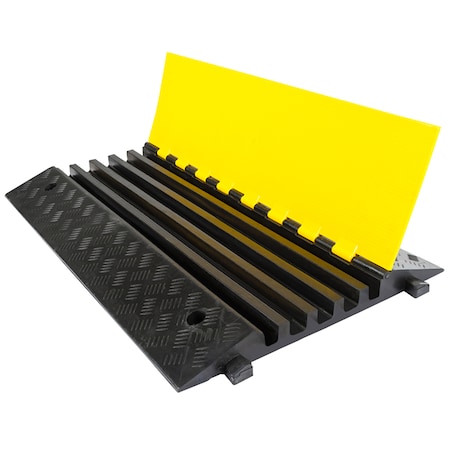 Cable Protector, 2-1/4 in H, 35-1/2 in L, 21.80 in W, 5 Channel, Rubber, Black, Yellow MPN:CP-RPS-CR900