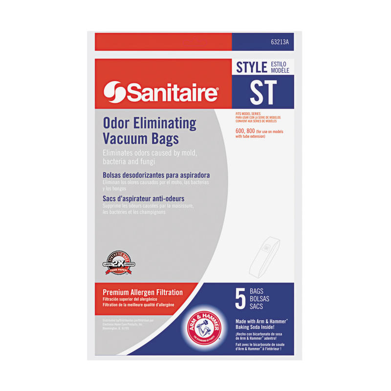 Sanitaire ST Premium Vacuum Bags, 6.1-Quart, White, Pack Of 5 Bags MPN:63213B10