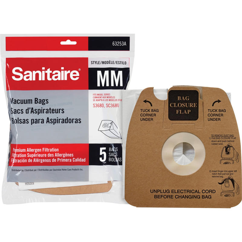 Sanitaire Style MM Allergen Vacuum Bags  1-1/4in x 8in  White  Pack Of 5 Bags MPN:63253A10