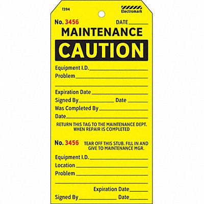 Caution Tag 5 3/4in H 2 7/8in W PK100 MPN:Y625853