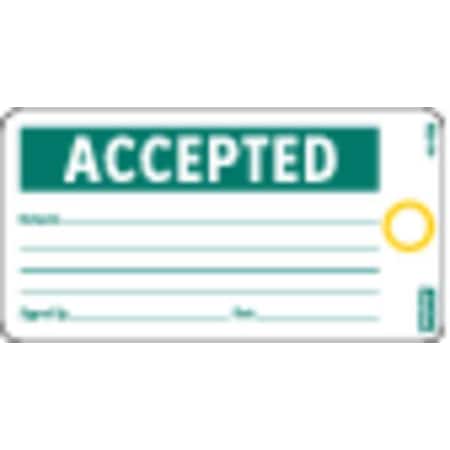 Tag, Accepted, Cardstock, 5 3/4 in H x 2 7/8 in W, White, Rectangle, 25 PK MPN:Y602517