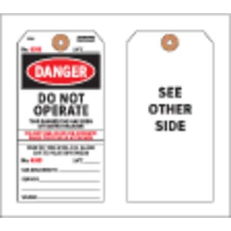 Danger Tag, Cardstock, 5 3/4 in H x 2 7/8 in W, Black and Red on White, Rectangle, 100 PK MPN:Y602696