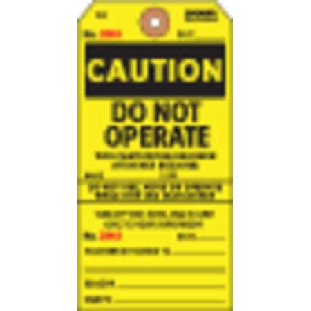 Caution Tag, Cardstock, 5 3/4 in H x 2 7/8 in W, Black on Yellow, Rectangle, 100 PK MPN:Y602697