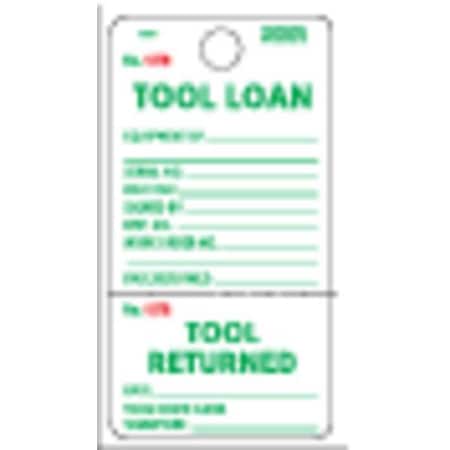 Tag, Tool Loan, Cardstock, 5 3/4 in H x 2 7/8 in W, White, Rectangle, 100 PK MPN:Y602701