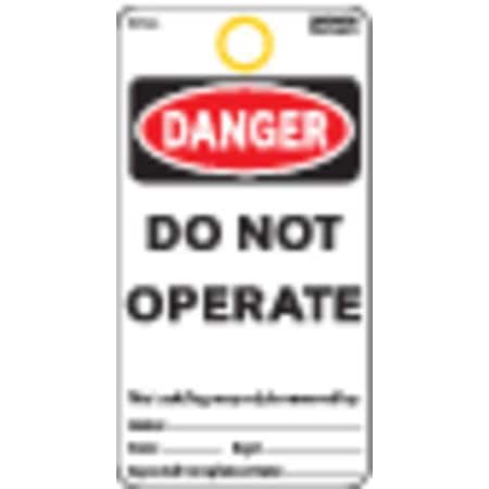 Danger Tag, Cardstock, 5 3/4 in H x 3 in W, Black and Red on White, Rectangle, 25 PK MPN:Y604102