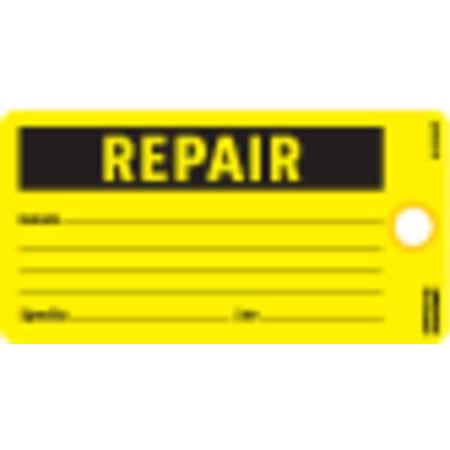 Tag, Repair, Cardstock, 3 in H x 5 3/4 in W, Yellow, Rectangle, 25 PK MPN:Y625758