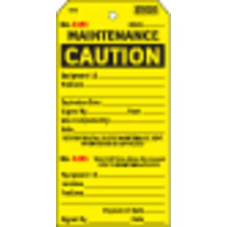 Tag, Maintenance, Cardstock, 5 3/4 in H x 2 7/8 in W, Yellow, Rectangle, 100 PK MPN:Y625853