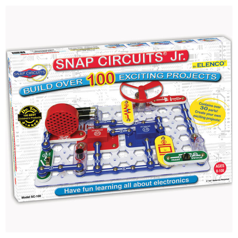 Elenco Electronics Snap Circuits Jr. 100 Experiments Set, 1 3/4inH x 9 3/4inW x 15inD, Grades 3 - 12 MPN:EE-SC100