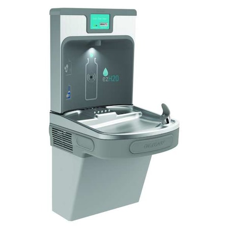 Drinking Fountain W/ Bottle Filler, On-Wall, Filtered, Refrigerated, 39-1/2 in H, Gray MPN:LZS8WSLP