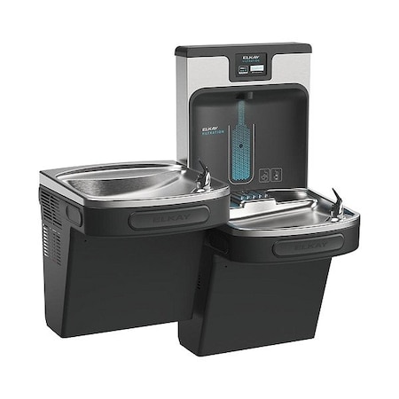Filtered Connected Bottle Filling Station and Bi-Lvl ADA Cooler Midnight Blk Lead Reduc Drop Down Wrap MPN:LZSTL8WSMP-W1