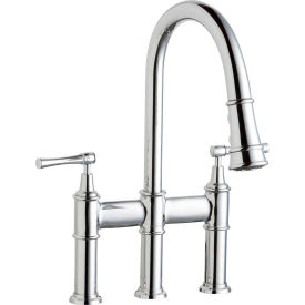 Elkay LKEC2037CR Explore Pull-Down Bridge Kitchen Faucet Chrome Double Lever Handle LKEC2037CR