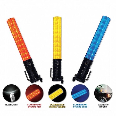 LED Safety Baton, Black+Blue, HighImpact ABS Plastic, 13 1/2 in Length MPN:3010