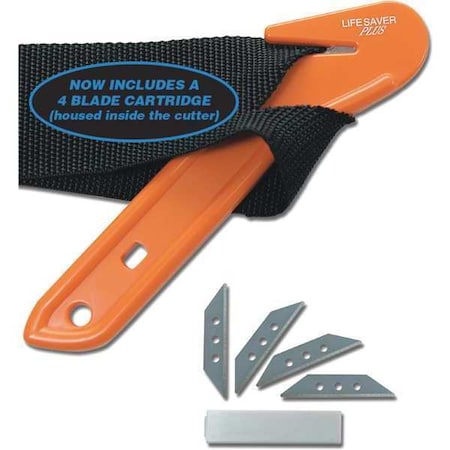 Seat Belt Cutter, Plastic, Stainless Steel, 4 3/4 in L, 1 3/4 in W, Orange, O2 Wrench MPN:4002