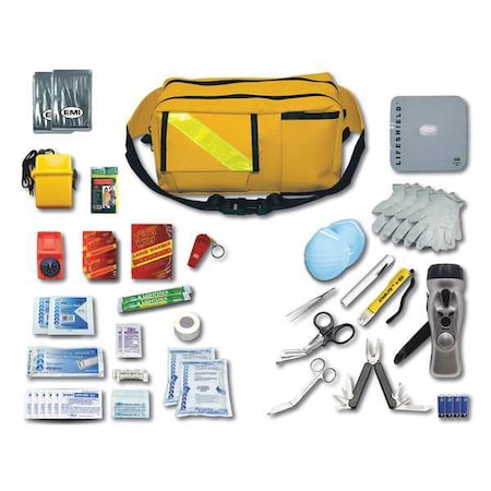 Survival Kit, Nylon, 10 in L, 5 in W, Yellow MPN:480