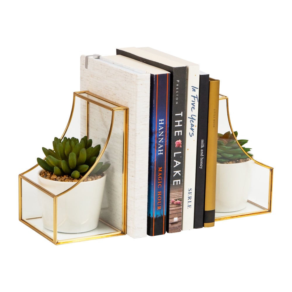 Mind Reader Decorative Bookends, 6-1/4inH x 3-3/4inW, Gold, Set Of 2 Bookends MPN:GLBOOK2-GLD
