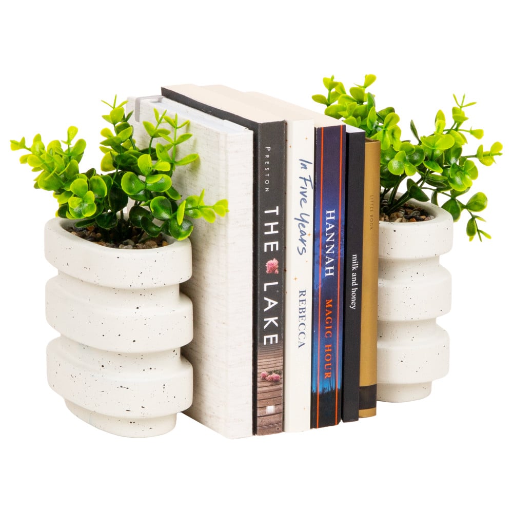 Mind Reader Ribbed Cement Planter Bookends, 5in x 3in, White, Total Qty 2 MPN:OVBPLANT-WHT
