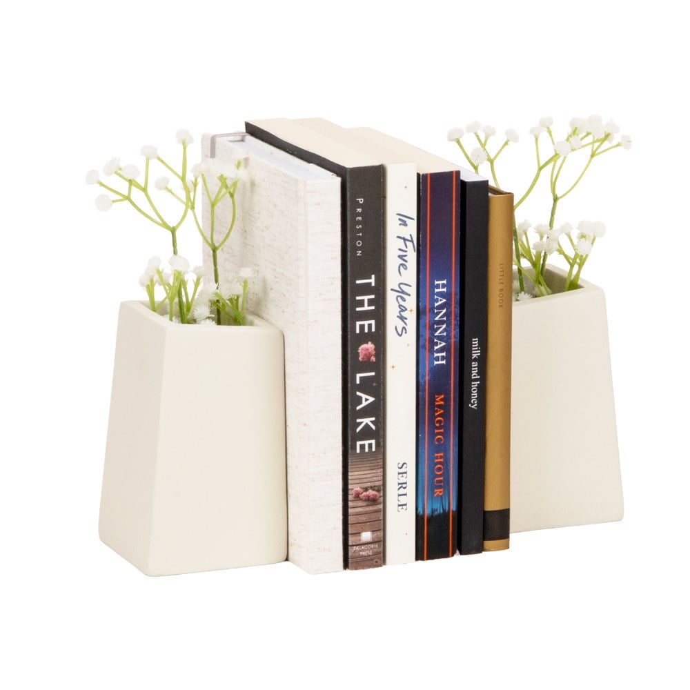 Mind Reader Cement Planter Bookends, 5in x 2-3/4in x 3in, White, Total Qty 2 MPN:RBPLANT-WHT