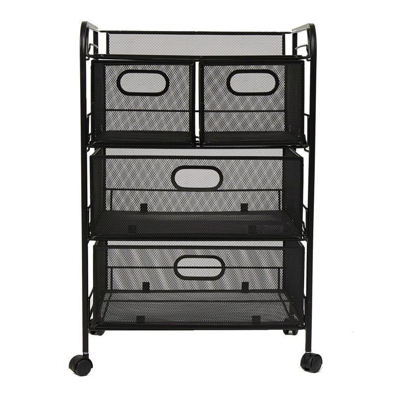 Mind Reader Cart with Drawers Multipurpose Office Organizer Utility Cart, Metal, 29inH x 11inW x 16inD, Black MPN:4DRMESH-BLK