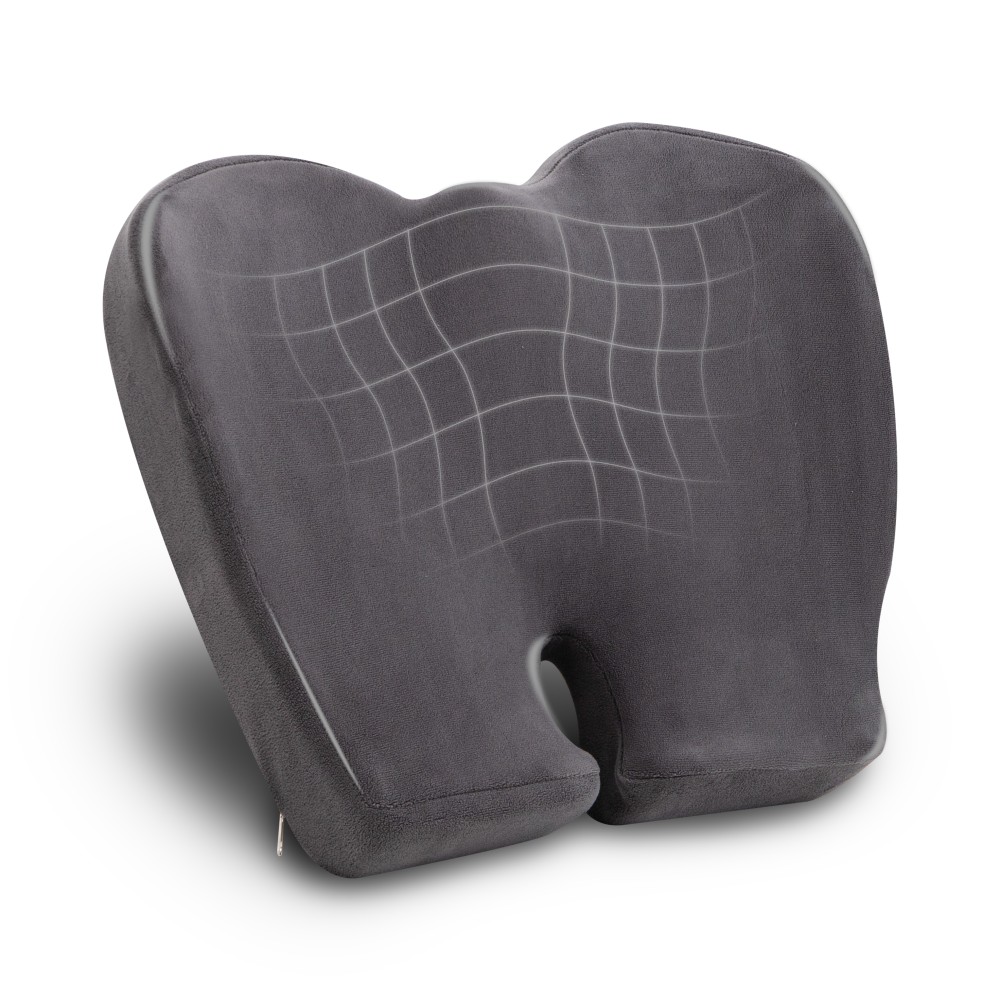 Mind Reader Ergonomic Pressure Relief Seat Cushion, Memory Foam, 4inH x 16-3/4inW x 18inL, Gray MPN:ORTHOCUSH-GRY