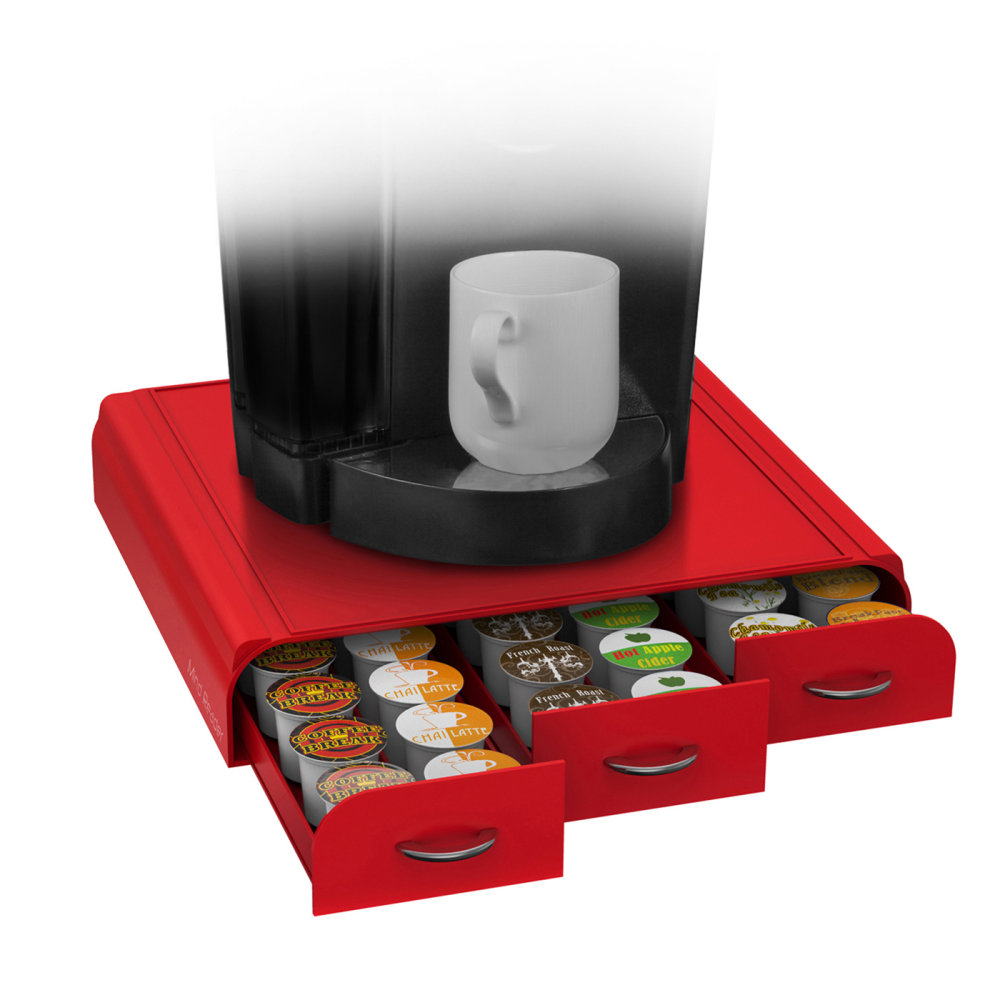 Mind Reader Single Serve Coffee Pod Organizer With 3 Drawers, 2-1/2inH x 13-1/2inW x 12-1/4inL, Red MPN:TRAY6-RED