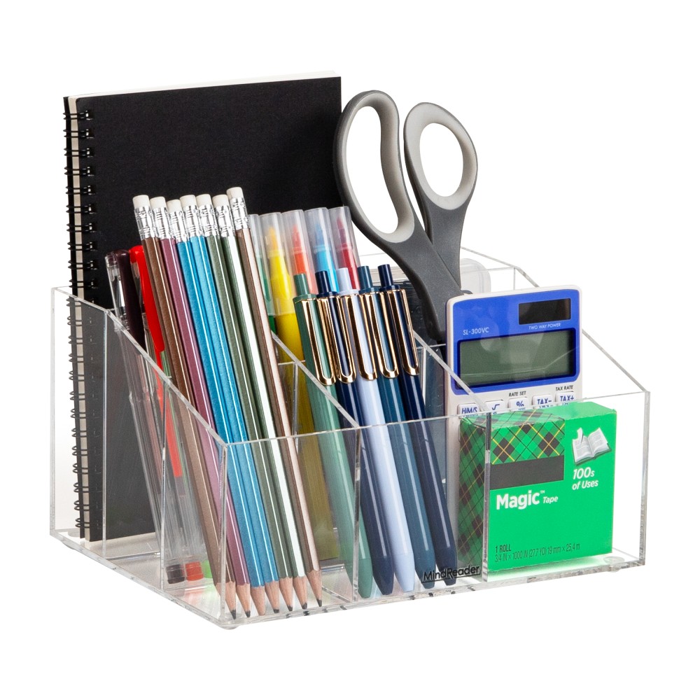 Mind Reader Acrylic 7-Compartment Desktop Organizer, 4-3/4inH x 6-1/2inW x 8-1/2inD, Clear MPN:AORG-CLR