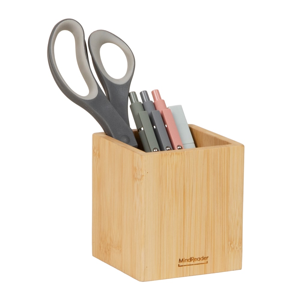 Mind Reader Pen Cup, Desktop Organization, Bamboo, 3-1/2inL x 3-1/2inW x 3-22/25inH, Brown MPN:BMPEN-BRN