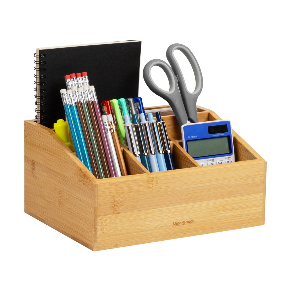 Mind Reader 7-Compartment Desktop Organizer, 4-1/2inH x 7-1/4inW x 9-1/4inD, Brown MPN:BORG-BRN