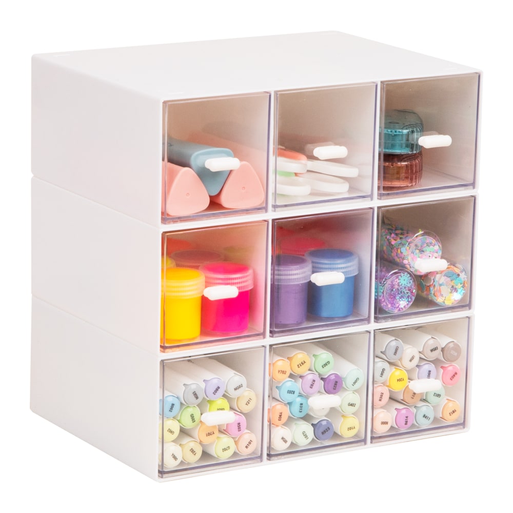 Mind Reader 9-Drawer Modular Craft Organizer, 9-3/16inH x 6-1/2inW x 9inD, White, Total Quantity 1 MPN:BOX9-WHT