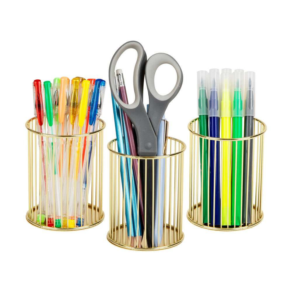Mind Reader Pen And Accessories Holders, 4inH x 3inW x 3inD, Gold, Set Of 3 Holders MPN:GOLDPEN3-GLD