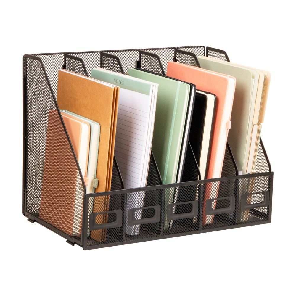 Mind Reader 5-Compartment Vertical File Organizer, 12-1/4inH x 9-3/4inW x 16-1/4inD, Black, Total Qty 1 MPN:JMAG5C-BLK