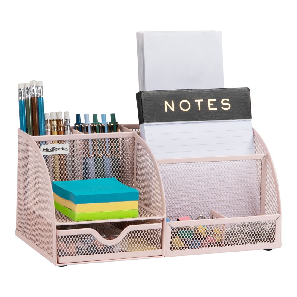 Mind Reader 7-Compartment Desktop Organizer, 5-1/4inH x 5-1/2inW x 11inD, Pink MPN:JOEORG-PNK