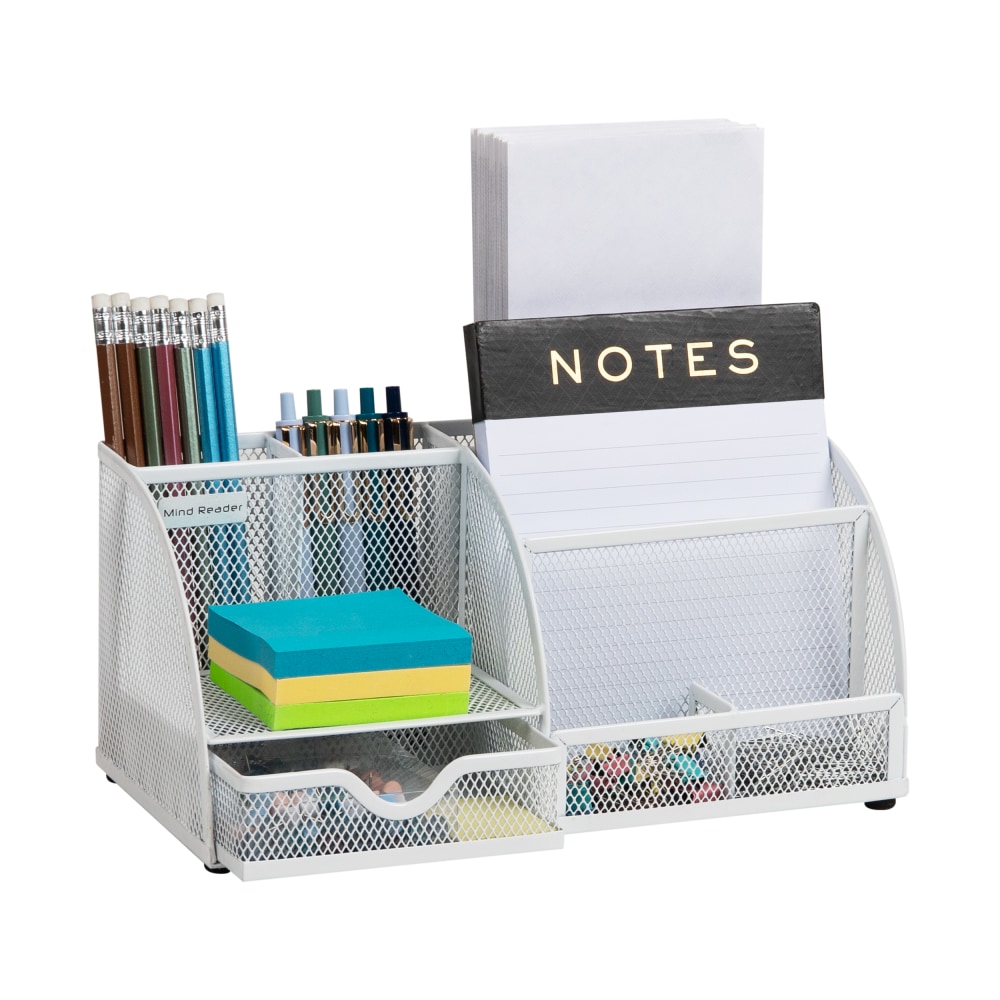 Mind Reader 7-Compartment Desktop Organizer, 5-1/4inH x 5-1/2inW x 11inD, White MPN:JOEORG-WHT