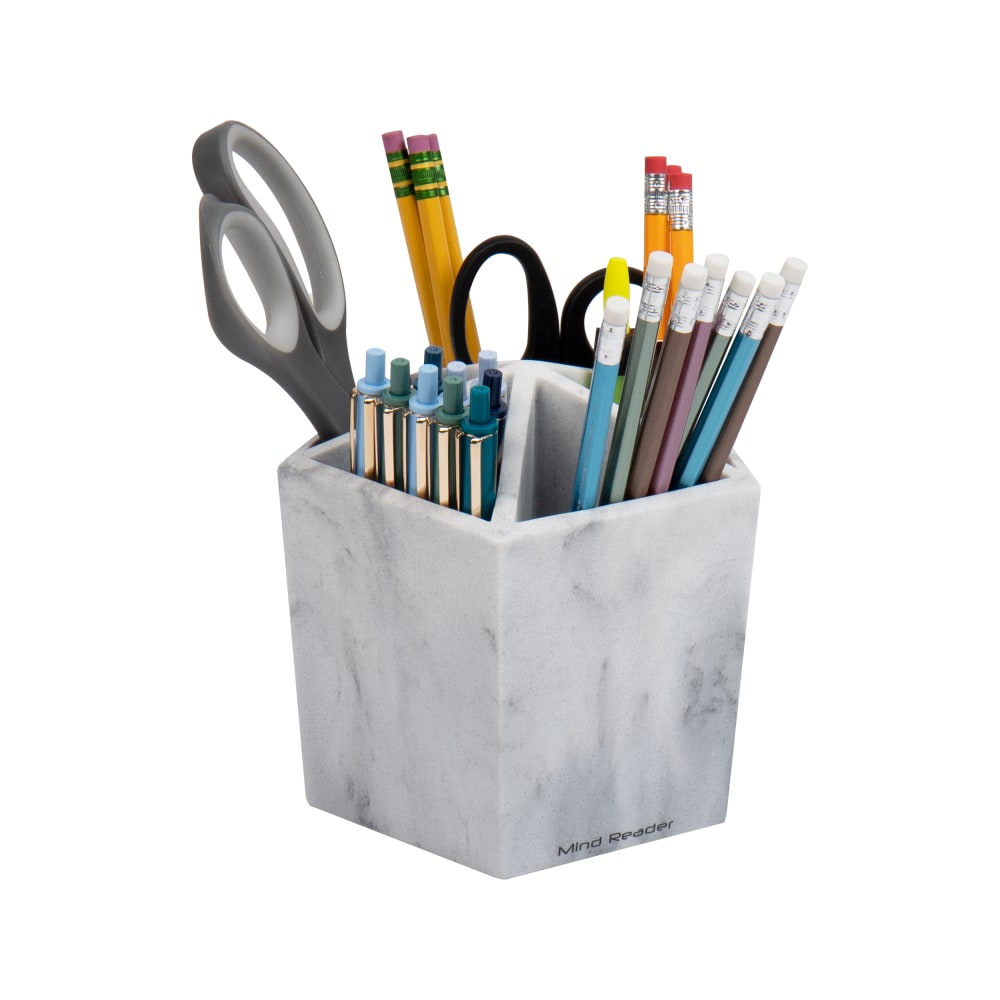 Mind Reader 5-Section Pen & Accessory Holder, 5-3/4inH x 5-3/4inW x 5-3/4inD, White MPN:MAR5ORG-WHT
