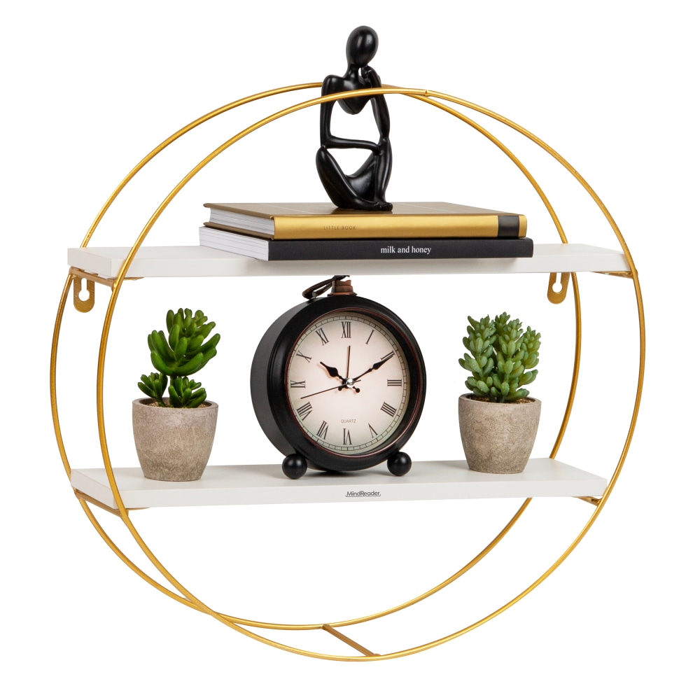 Mind Reader Floating Round Wall Shelves, 15-1/2inH x 16inW x 3-13/16inD, Gold/White MPN:MDGCIR-WHT