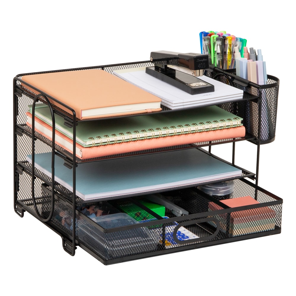 Mind Reader Mesh Desk Organizer, 9inH x 9-1/4inW X 12-3/4inD, Black MPN:MESH4C-BLK