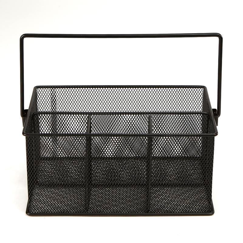 Mind Reader 4-Compartment Utensil or Supply Caddy with Handle, 4-3/4inH x 7inW x 10inL, Black MPN:MESHBASKET-BLK